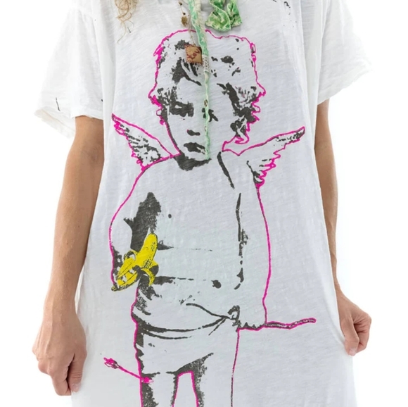 Magnolia Pearl  New With Tag Vigo Dress  Angel Print White T-Shirt Dress - Picture 2 of 3